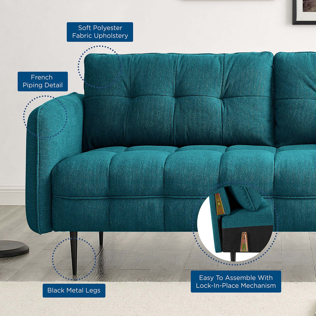 Carron Modern Lounge Fabric Sofa, Teal