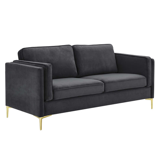 Ociel Upholstered Velvet Sofa, Charcoal