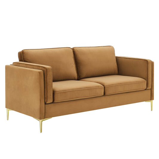 Ociel Upholstered Velvet Sofa, Cognac