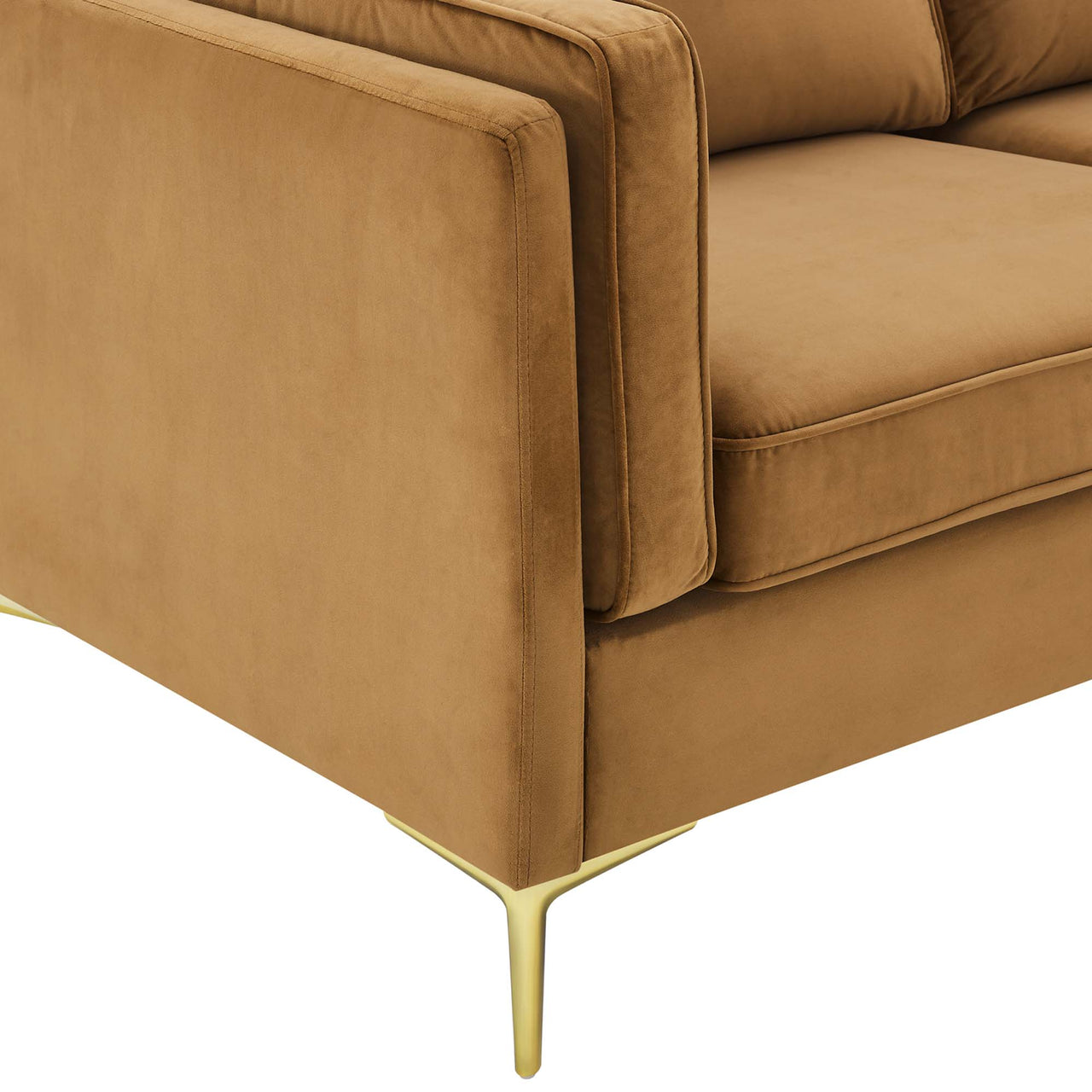 Ociel Upholstered Velvet Sofa, Cognac