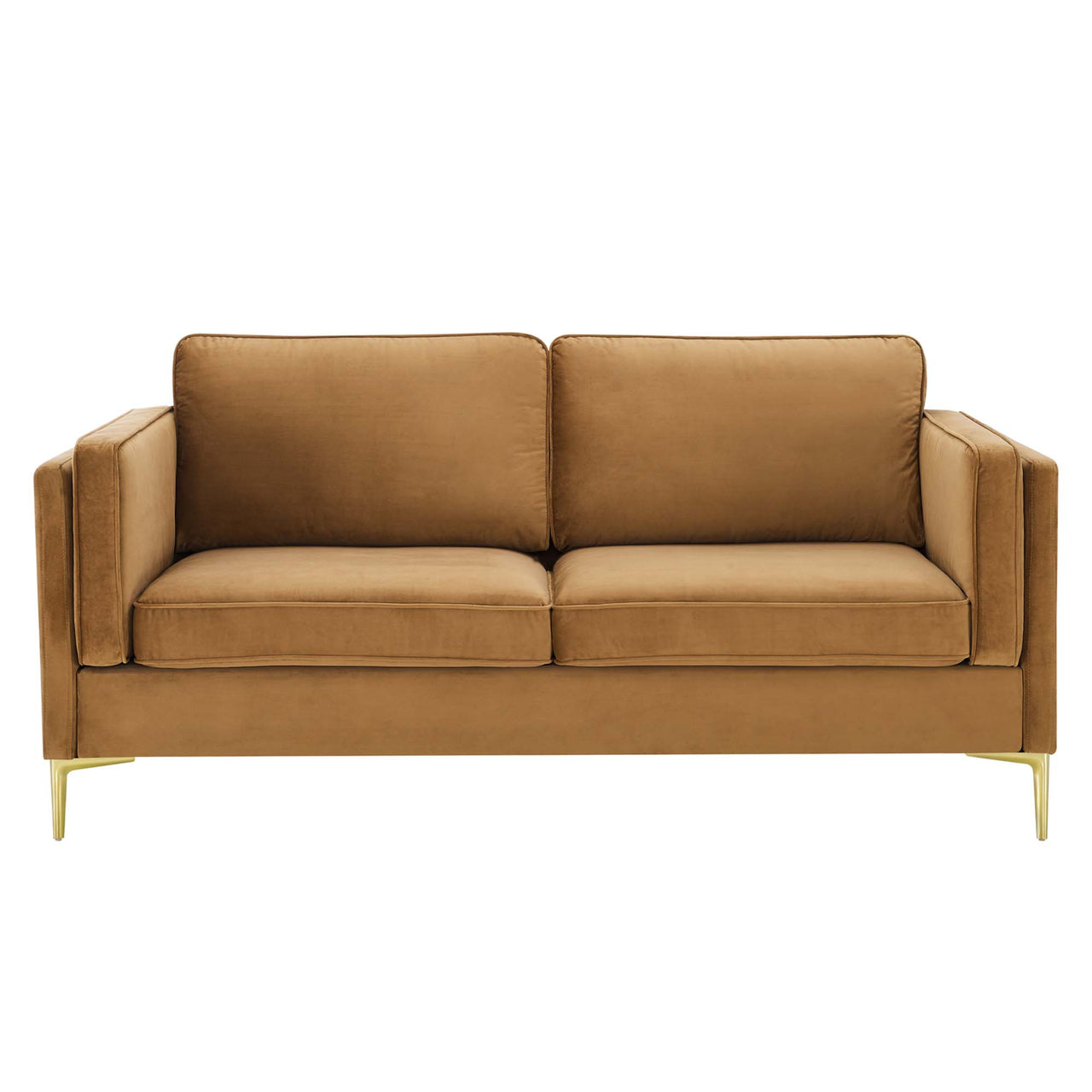 Ociel Upholstered Velvet Sofa, Cognac
