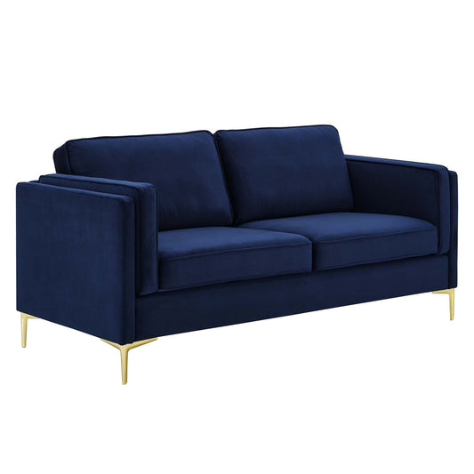 Ociel Upholstered Velvet Sofa, Dark Blue
