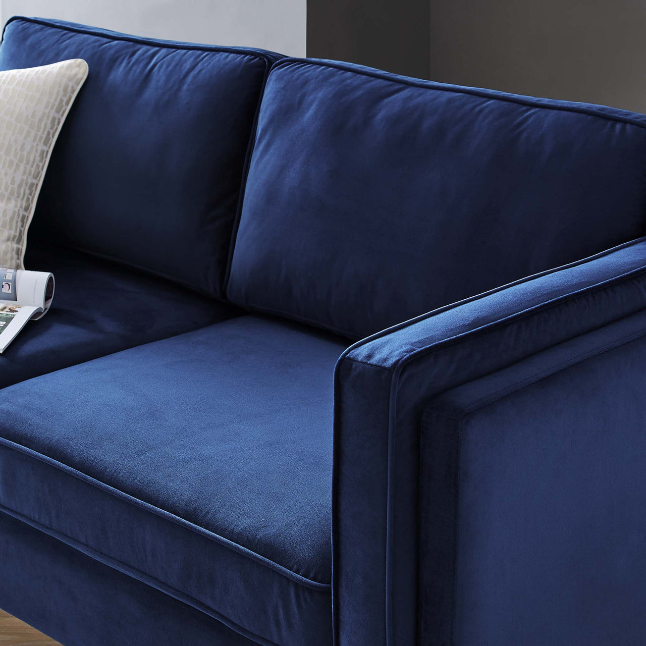 Ociel Upholstered Velvet Sofa, Dark Blue