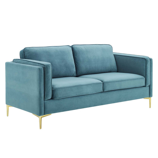 Ociel Upholstered Velvet Sofa, Caspian Blue