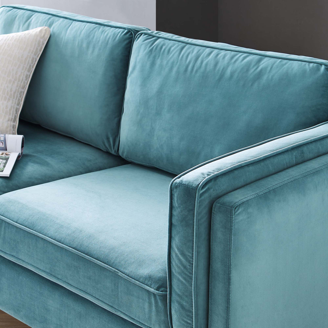 Ociel Upholstered Velvet Sofa, Caspian Blue