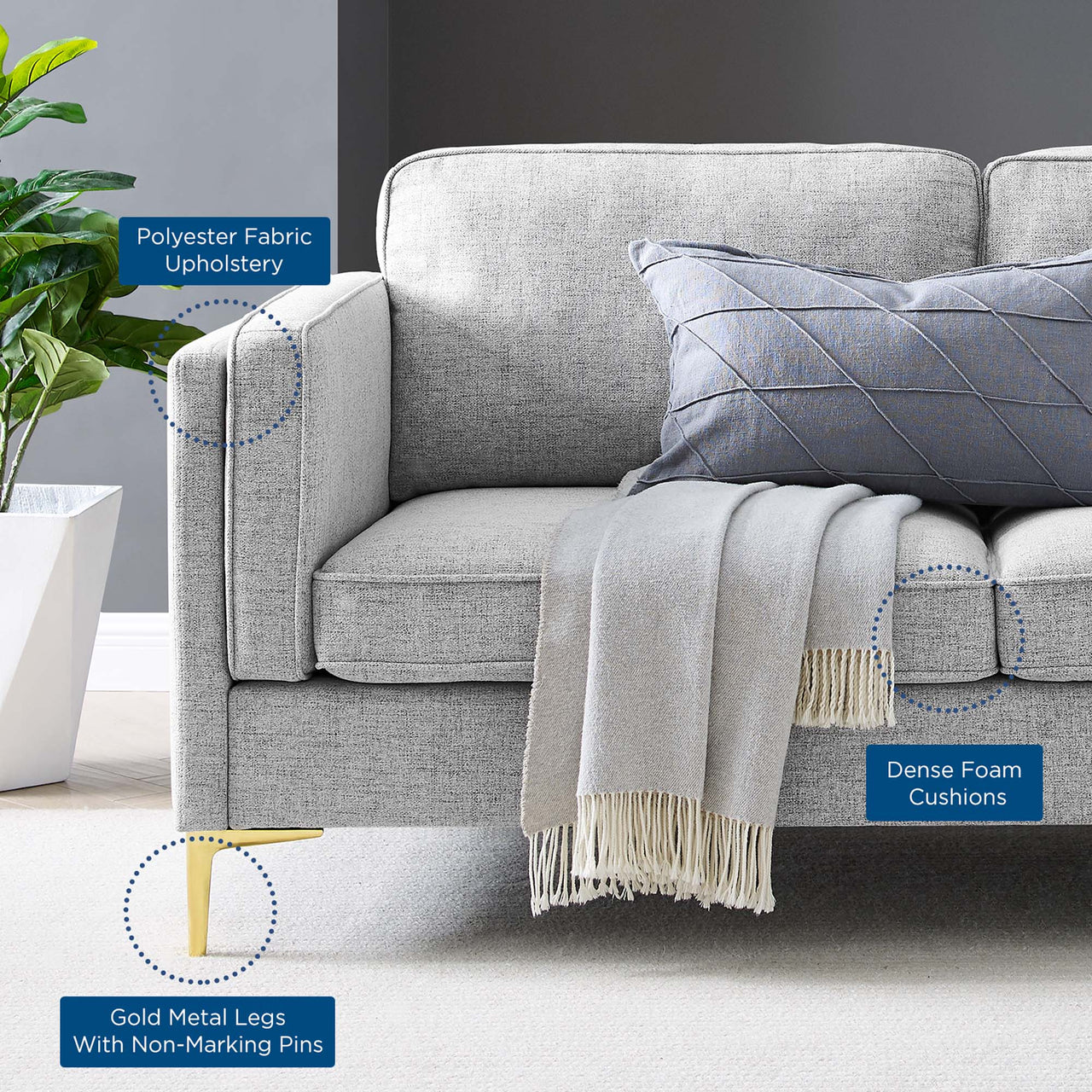 Ociel Fabric Sofa, Light Gray