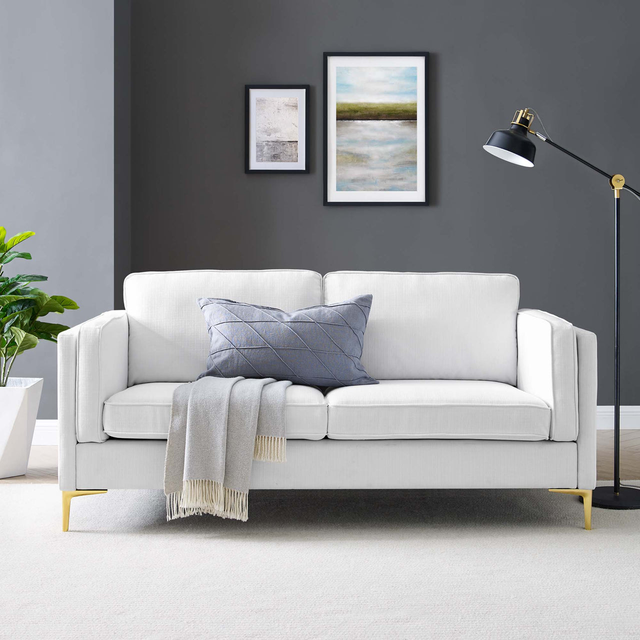 Ociel Fabric Sofa, White