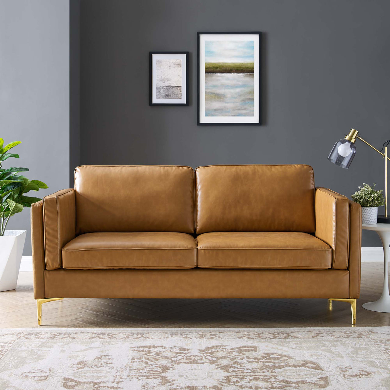 Ociel Eco-Leather Sofa, Tan