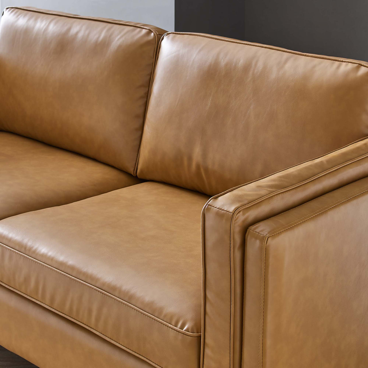 Ociel Eco-Leather Sofa, Tan