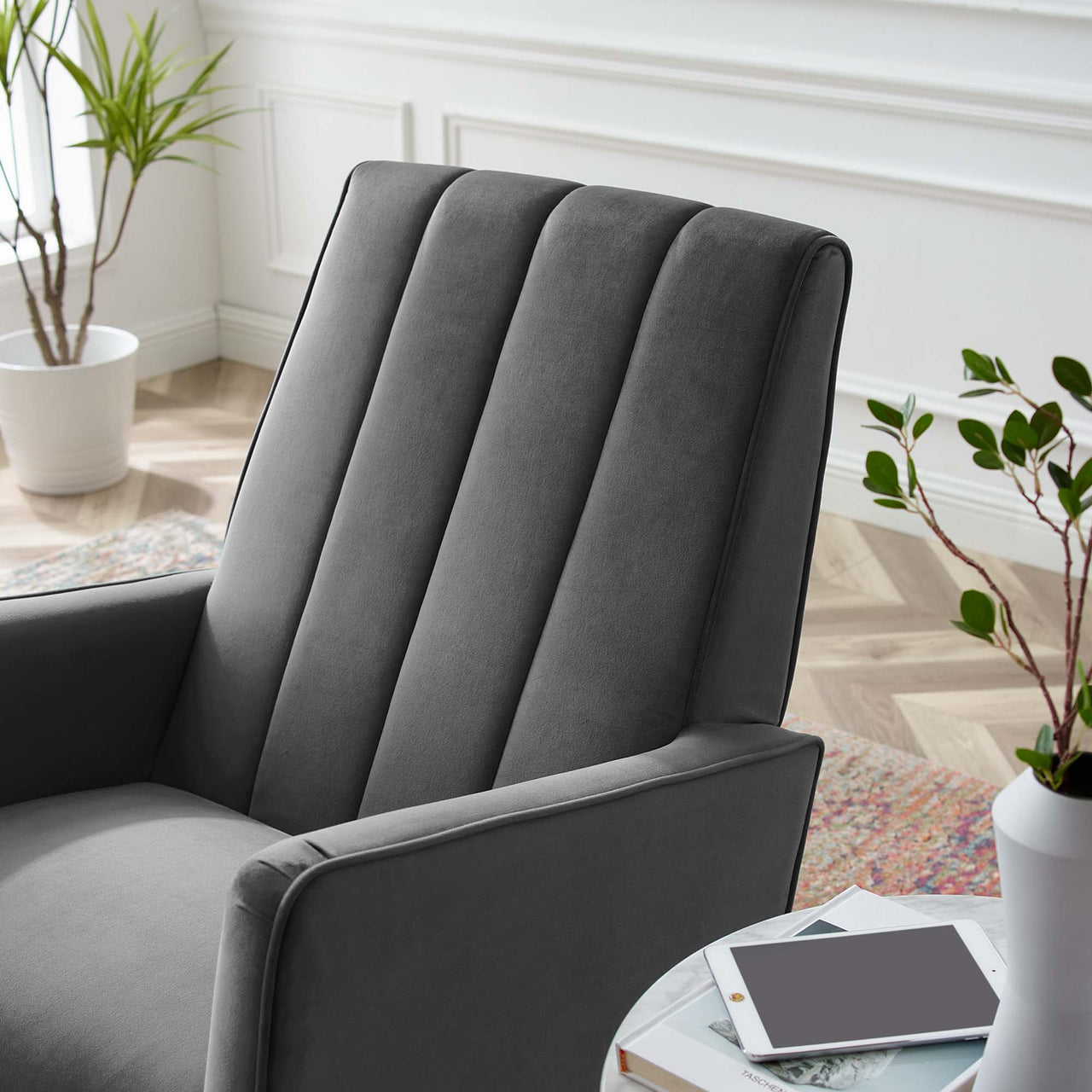 Dorvelle Upholstered Velvet Lounge Chair, Gray