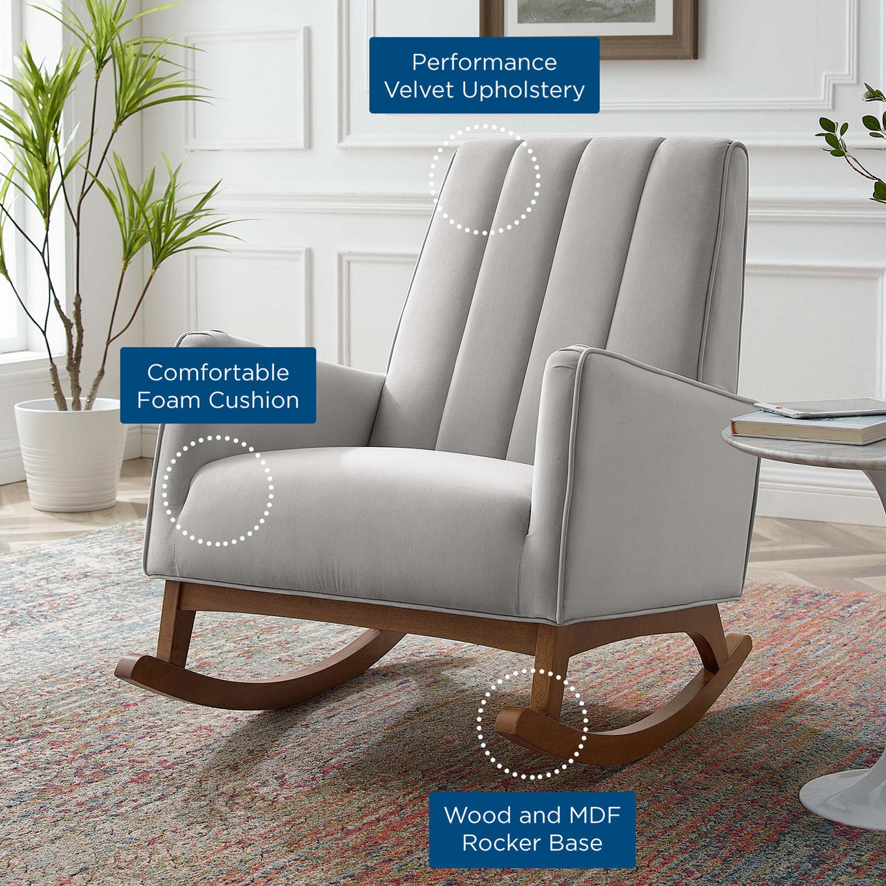 Dorvelle Upholstered Velvet Lounge Chair, Light Gray