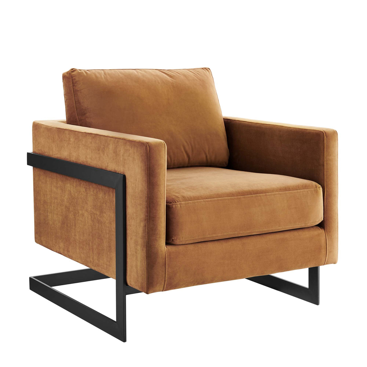 Parallel Upholstered Velvet Armchair, Cognac