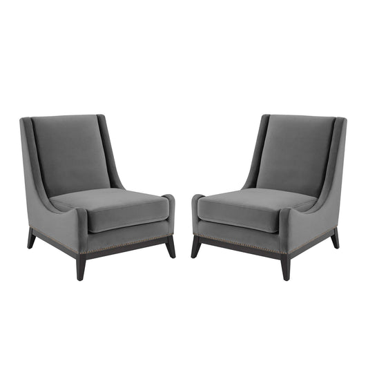 Assertion Upholstered Velvet Accent Chair Set of 2, Gray