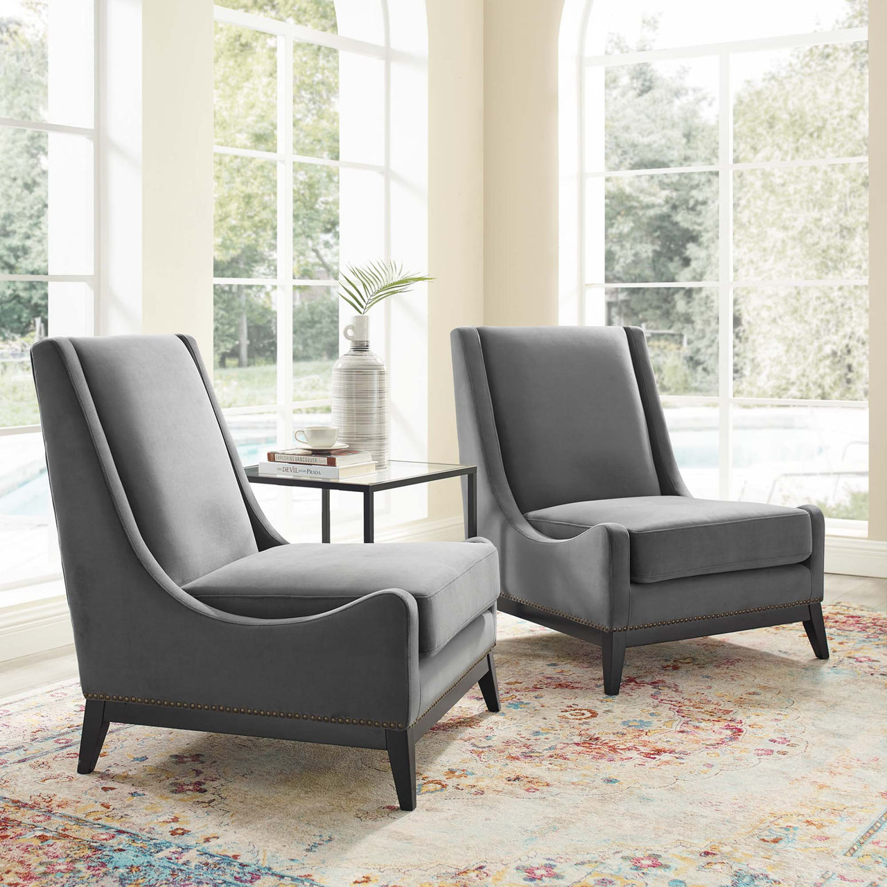 Assertion Upholstered Velvet Accent Chair Set of 2, Gray
