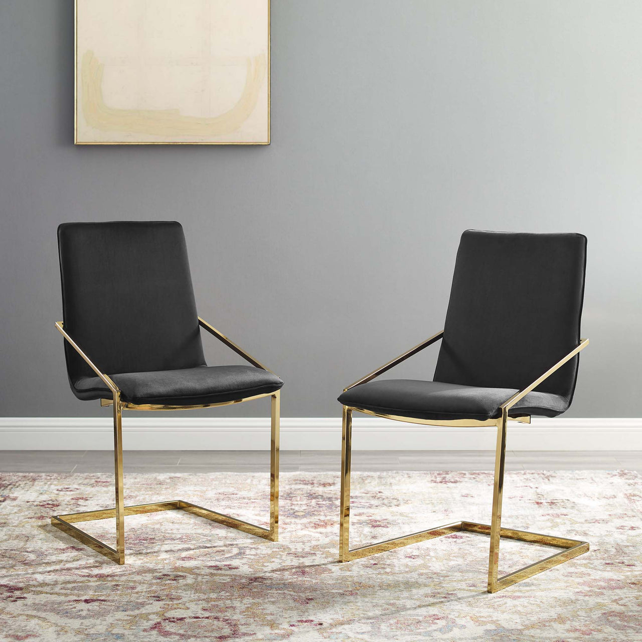 Balance Upholstered Velvet Dining Armchair Set of 2, Black
