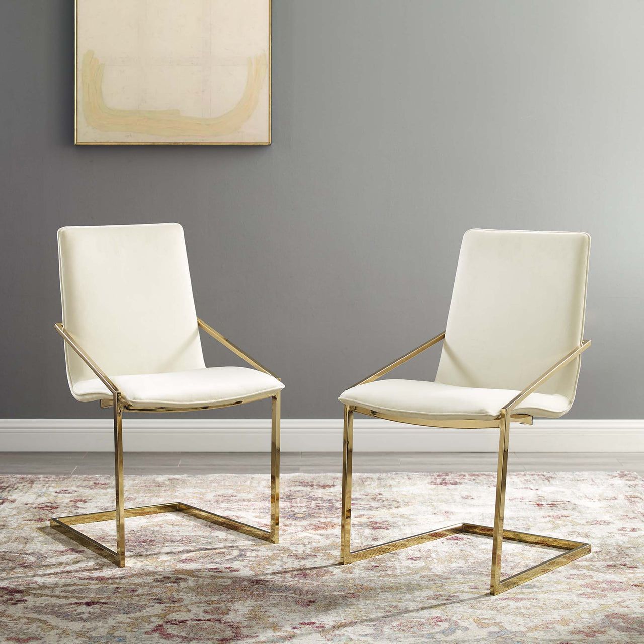 Balance Upholstered Velvet Dining Armchair Set of 2, Ivory