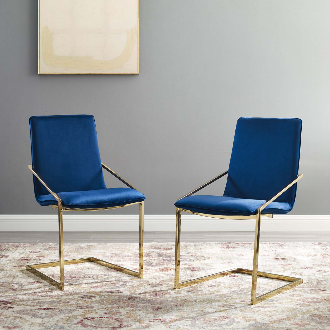 Balance Upholstered Velvet Dining Armchair Set of 2, Navy