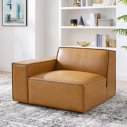 Phoenix Left-Arm Eco-Leather Chair | Modular Sectional Component, Tan