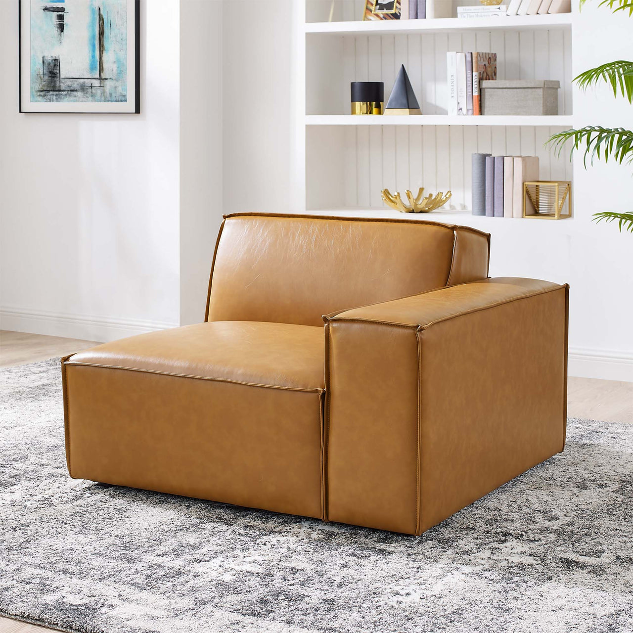 Phoenix Right-Arm Eco-Leather Chair | Modular Sectional Component, Tan