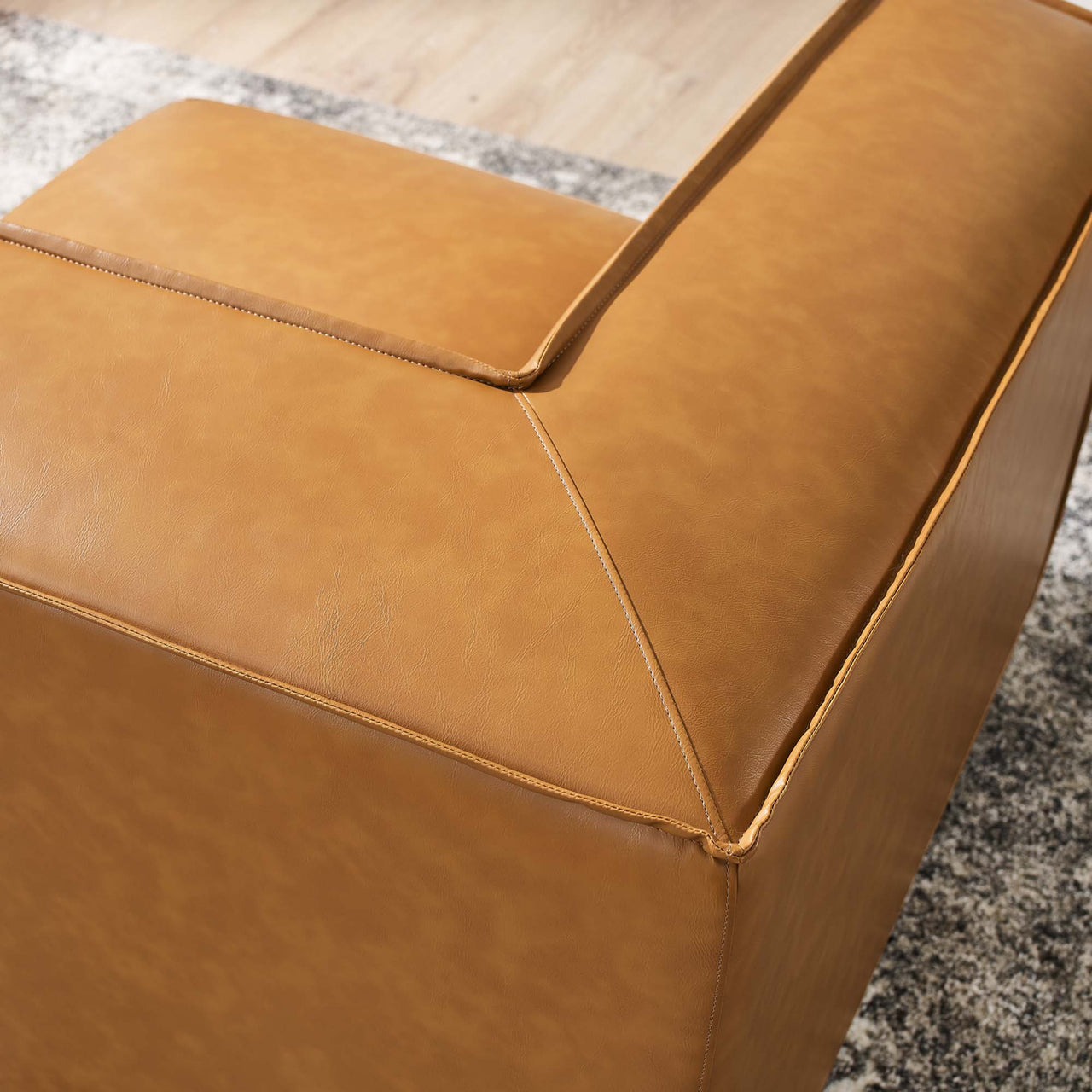 Phoenix Eco-Leather Corner Chair | Modular Sectional Component, Tan