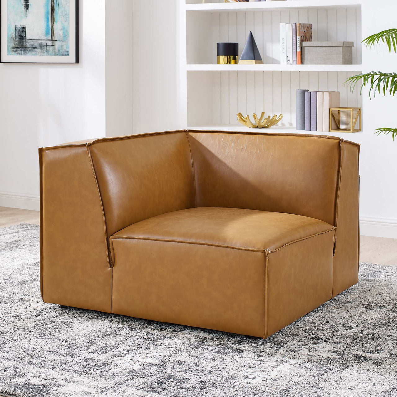 Phoenix Eco-Leather Corner Chair | Modular Sectional Component, Tan