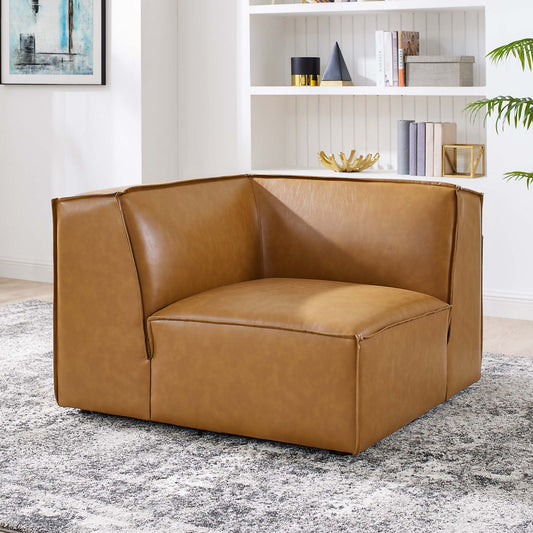 Phoenix Eco-Leather Corner Chair | Modular Sectional Component, Tan