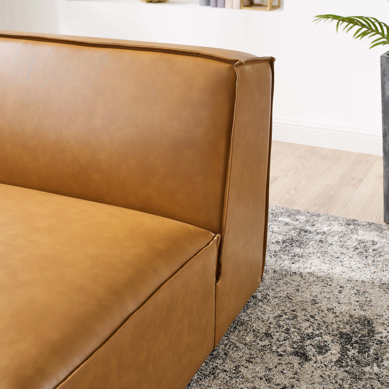 Phoenix Eco-Leather Armless Chair | Modular Sectional Component, Tan