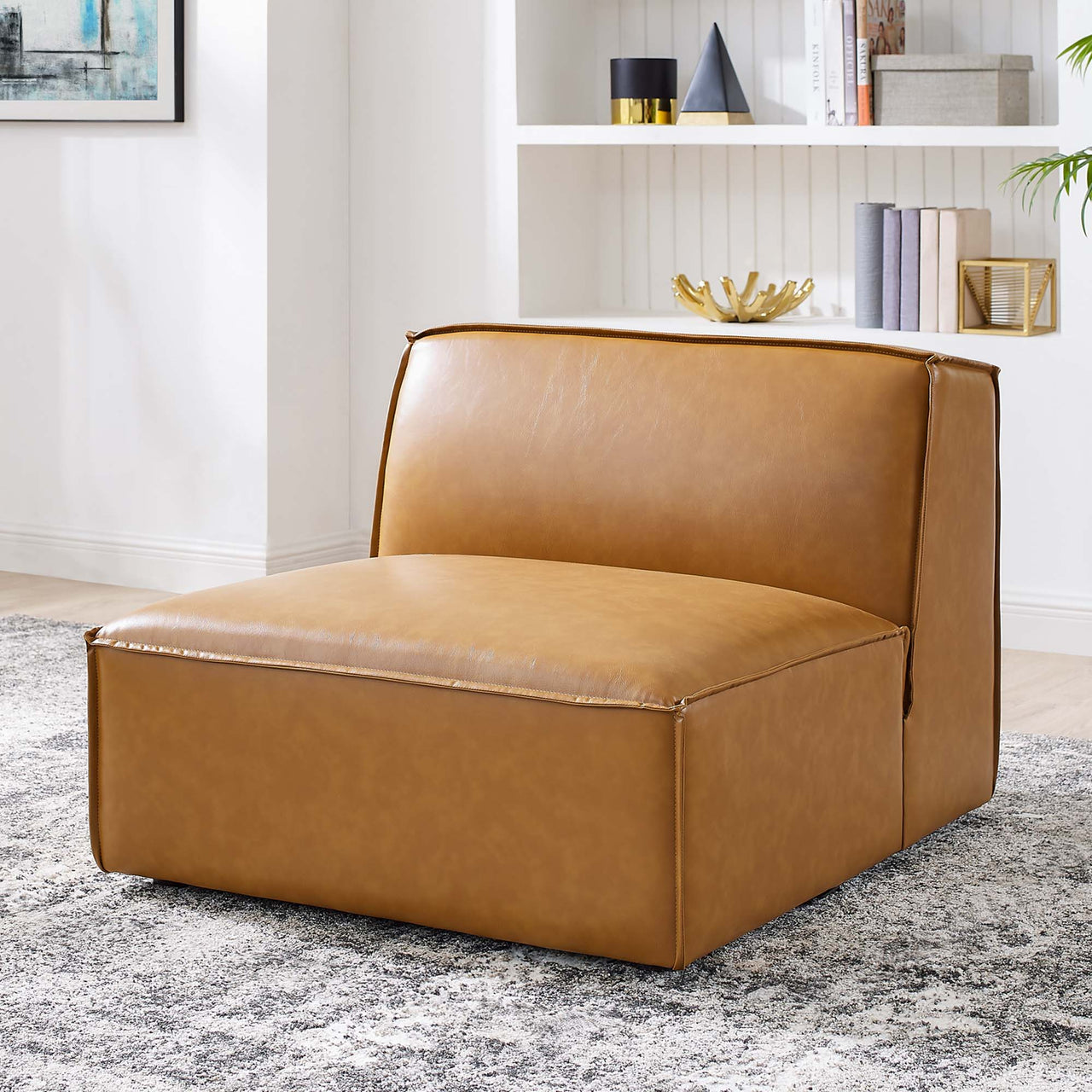 Phoenix Eco-Leather Armless Chair | Modular Sectional Component, Tan
