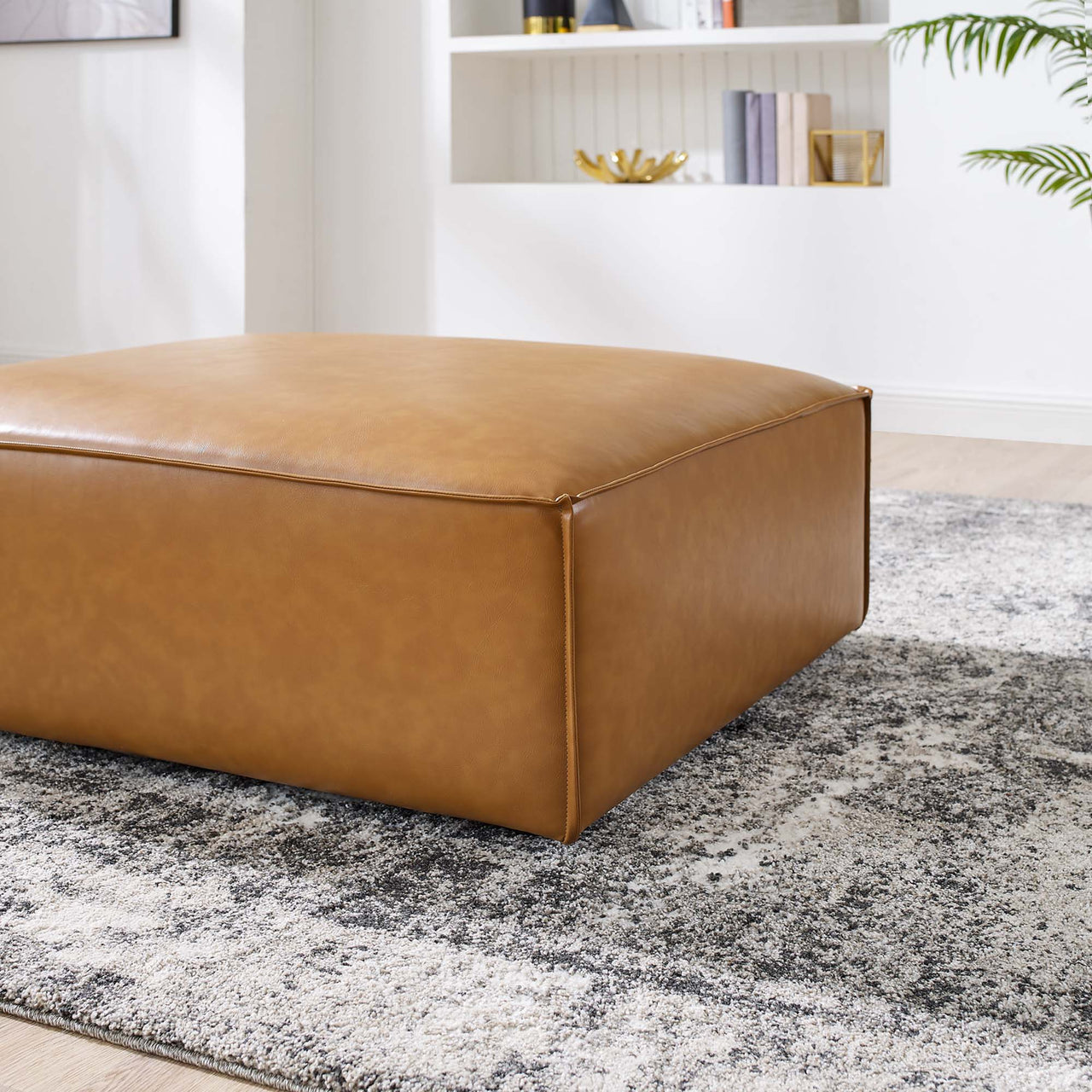 Phoenix Eco-Leather Ottoman | Modular Sectional Component, Tan