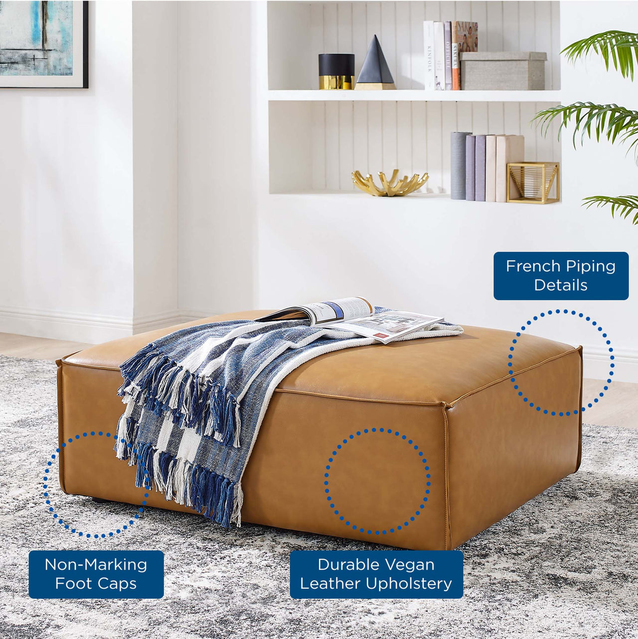 Phoenix Eco-Leather Ottoman | Modular Sectional Component, Tan