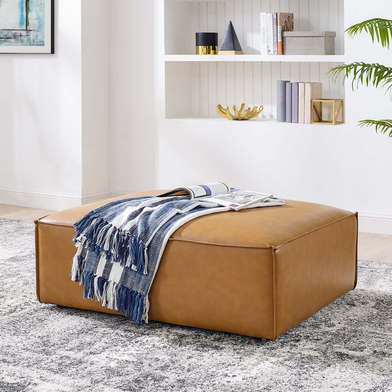 Phoenix Eco-Leather Ottoman | Modular Sectional Component, Tan