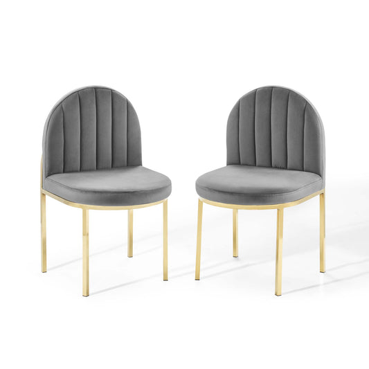Bivalve Velvet Dining Chair Set of 2, Gold & Gray