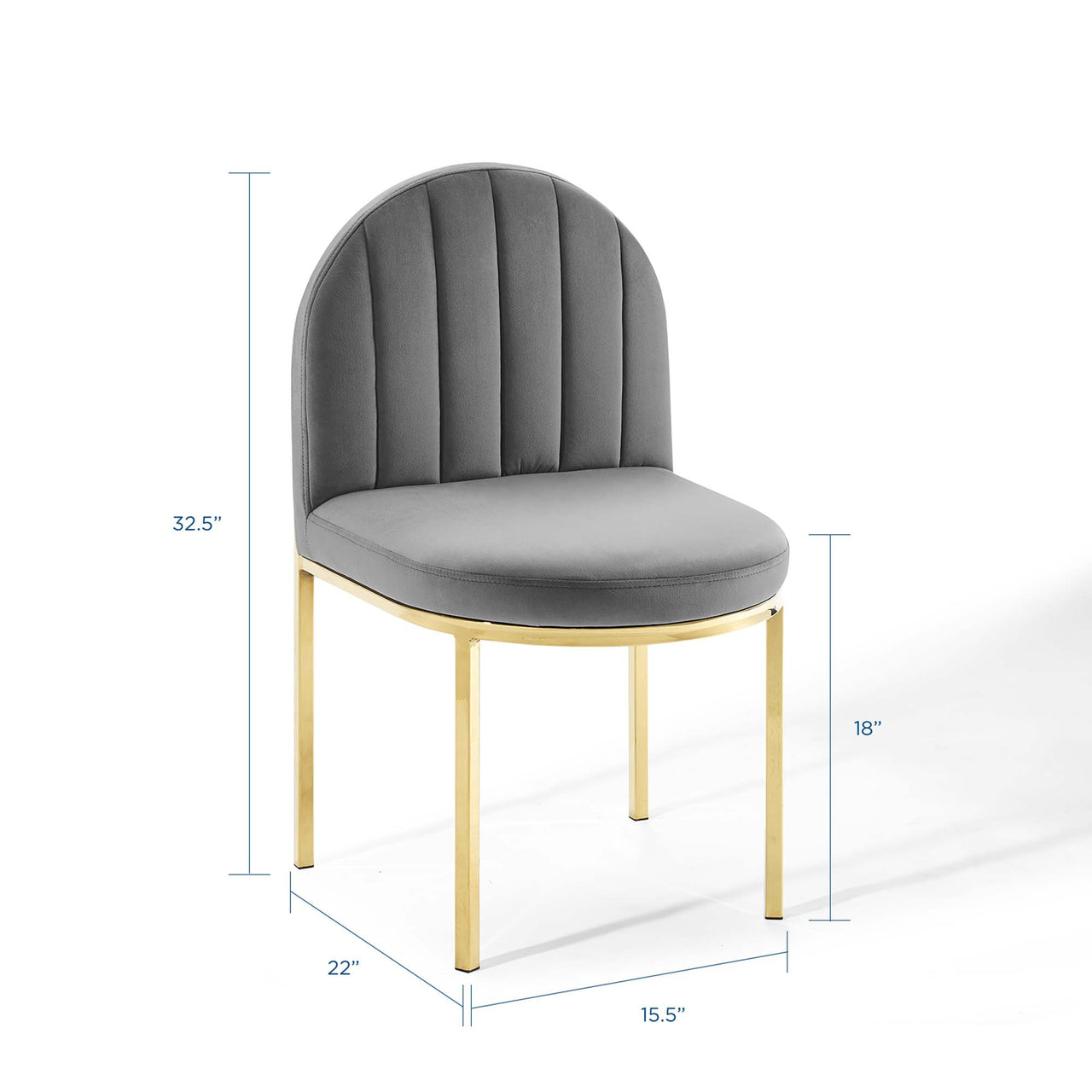 Bivalve Velvet Dining Chair Set of 2, Gold & Gray
