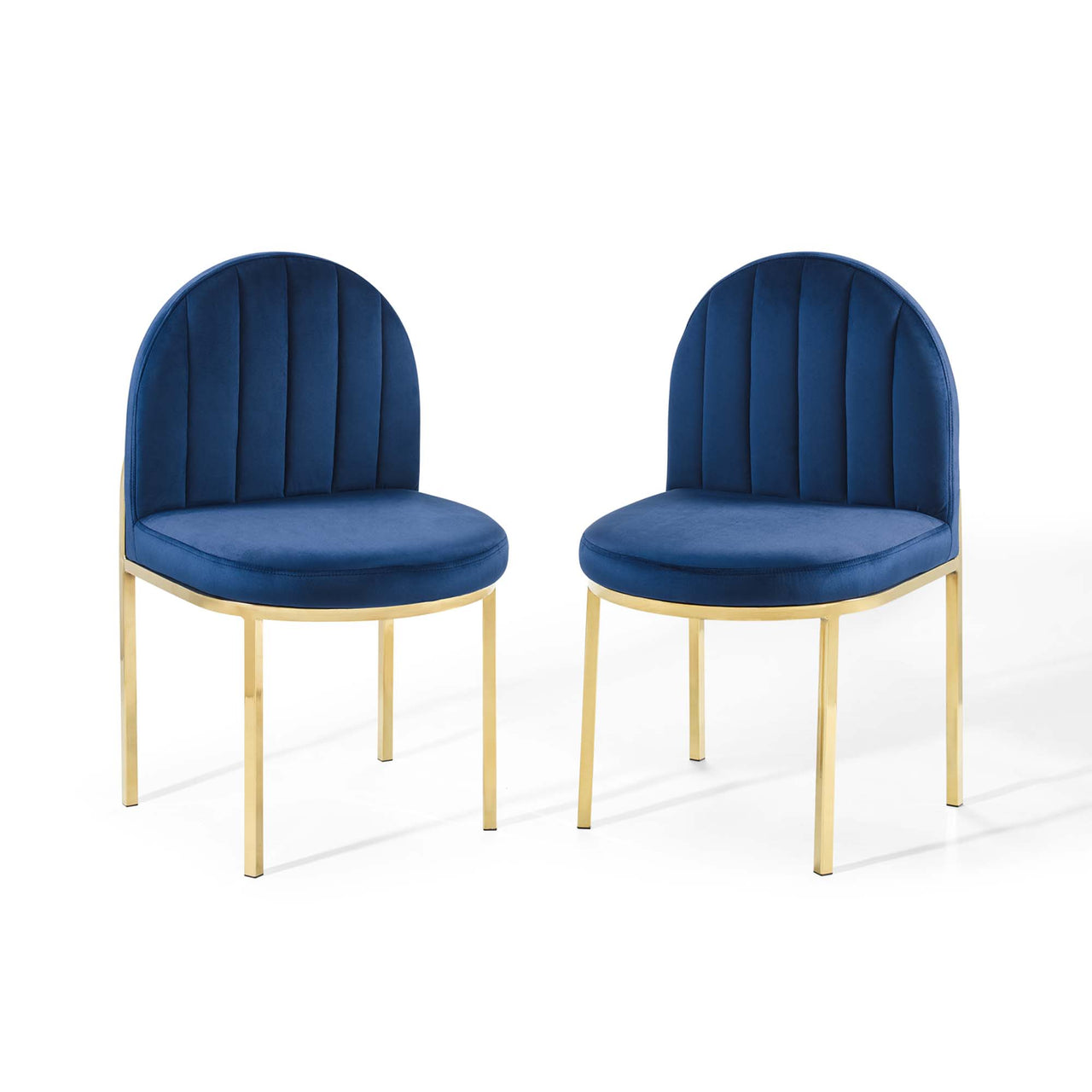Bivalve Velvet Dining Chair Set of 2, Gold & Navy