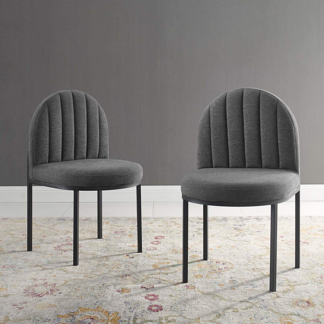 Bivalve Fabric Dining Chair Set of 2, Black & Charcoal