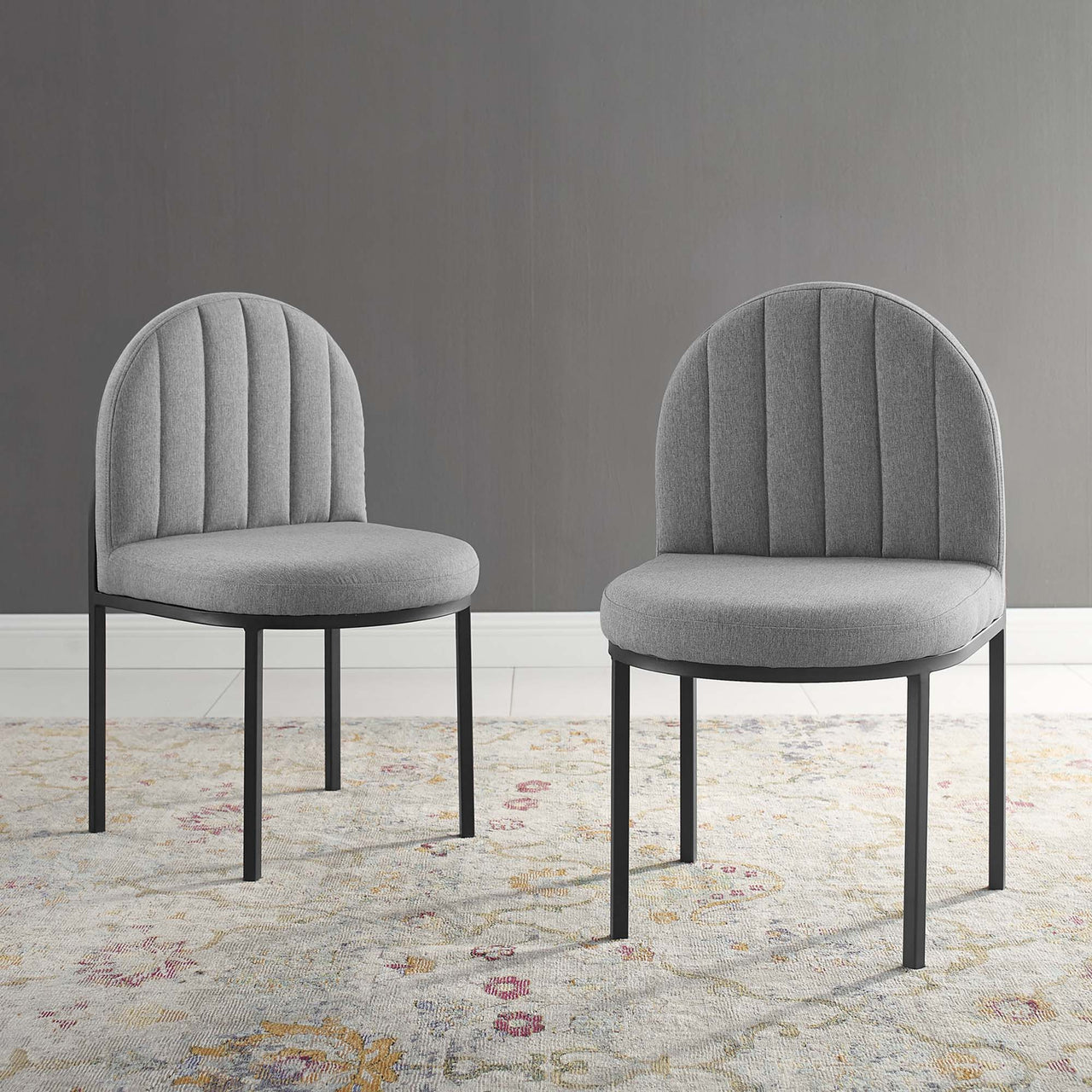 Bivalve Fabric Dining Chair Set of 2, Black & Light Gray