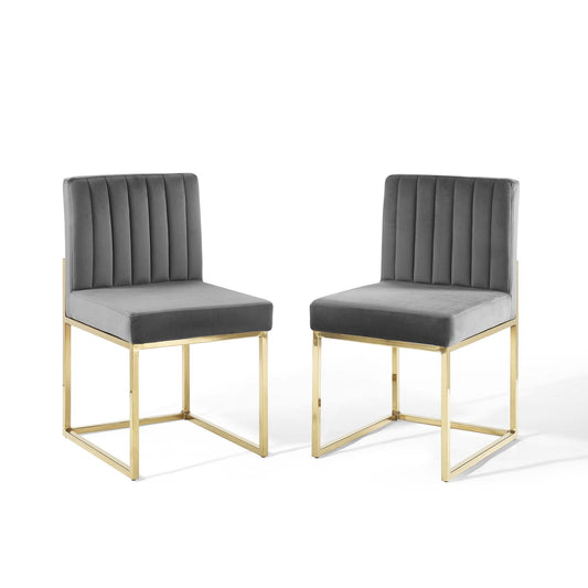 Empress Velvet Side Chair Set of 2, Gold & Charcoal