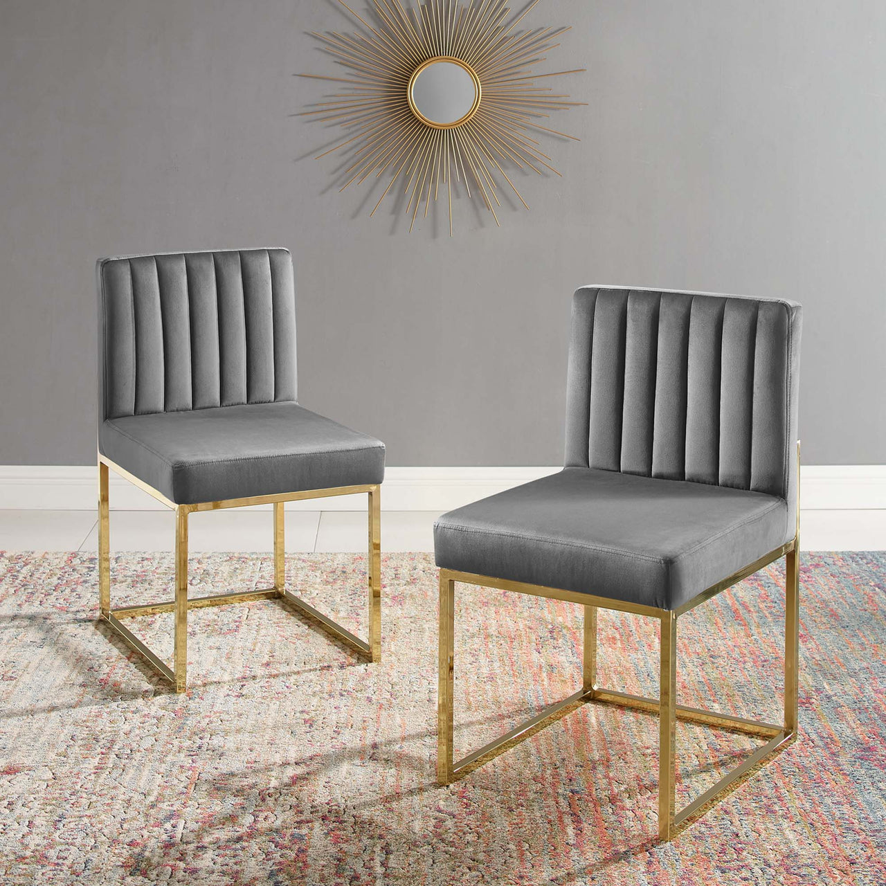 Empress Velvet Side Chair Set of 2, Gold & Charcoal