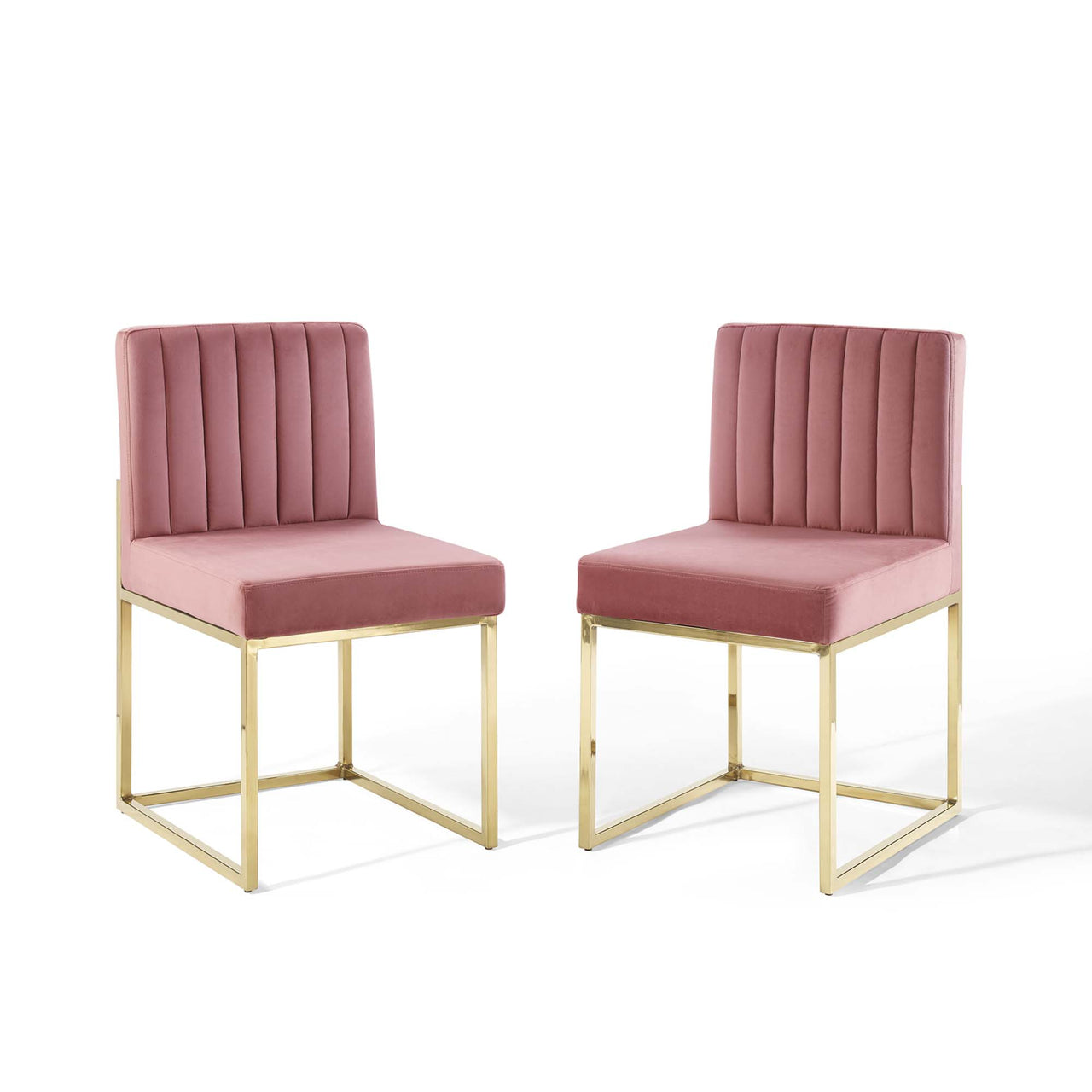 Empress Velvet Side Chair Set of 2, Gold & Dusty Rose
