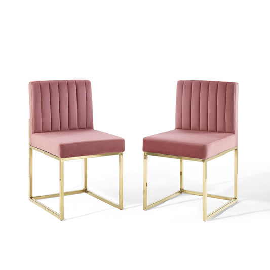 Empress Velvet Side Chair Set of 2, Gold & Dusty Rose