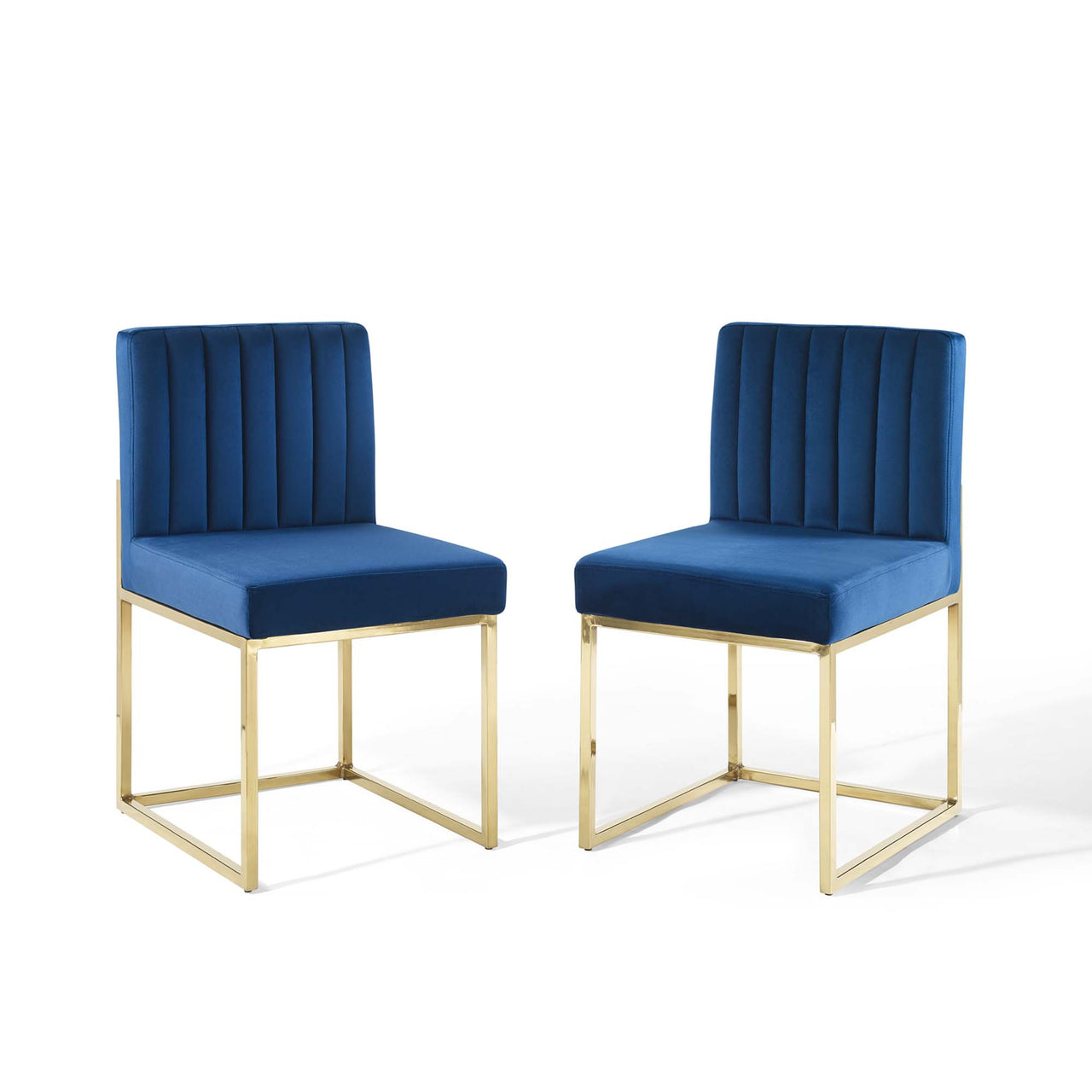 Empress Velvet Side Chair Set of 2, Gold & Navy