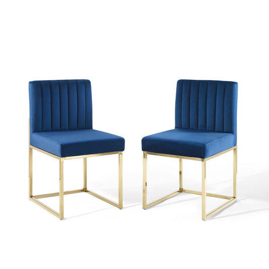 Empress Velvet Side Chair Set of 2, Gold & Navy
