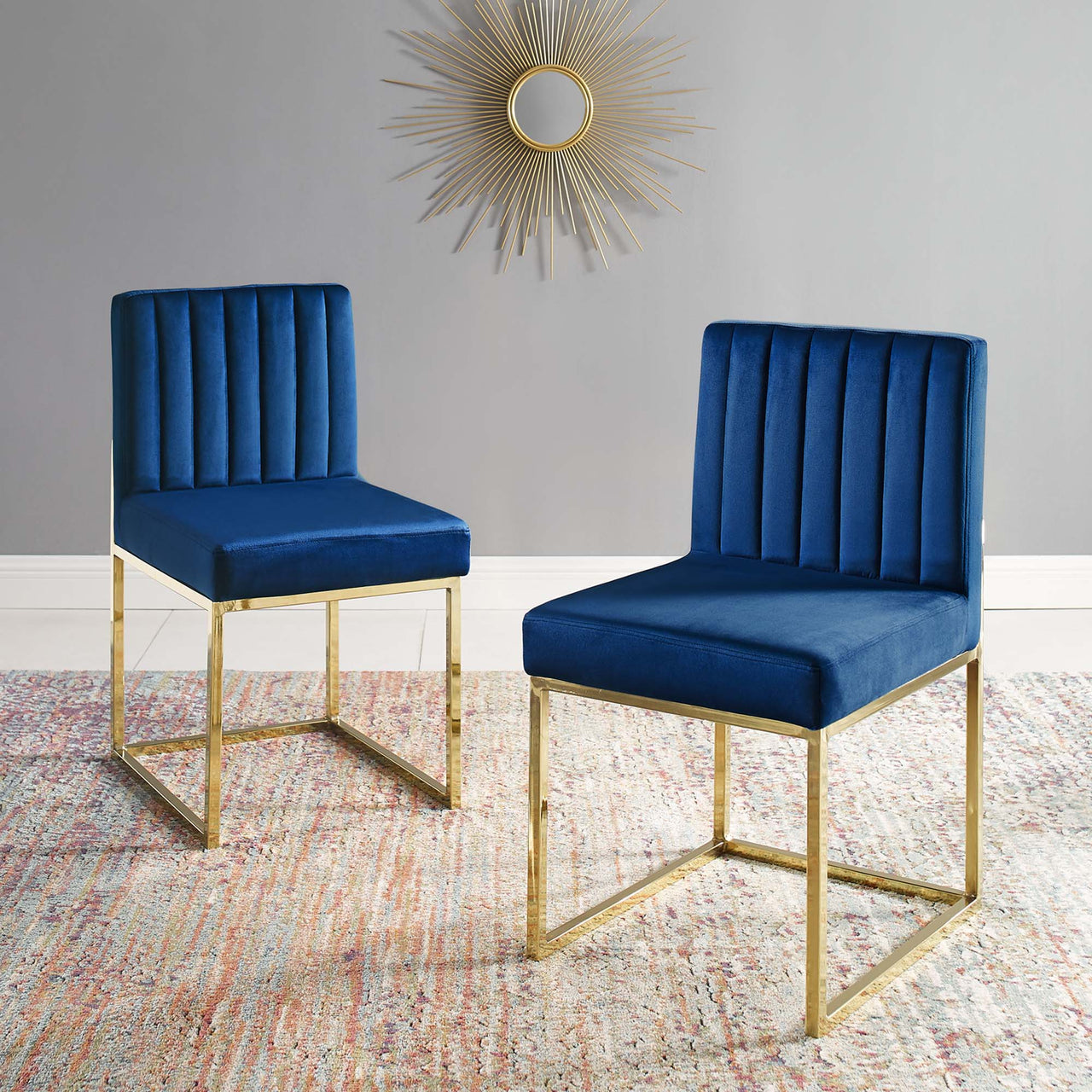 Empress Velvet Side Chair Set of 2, Gold & Navy
