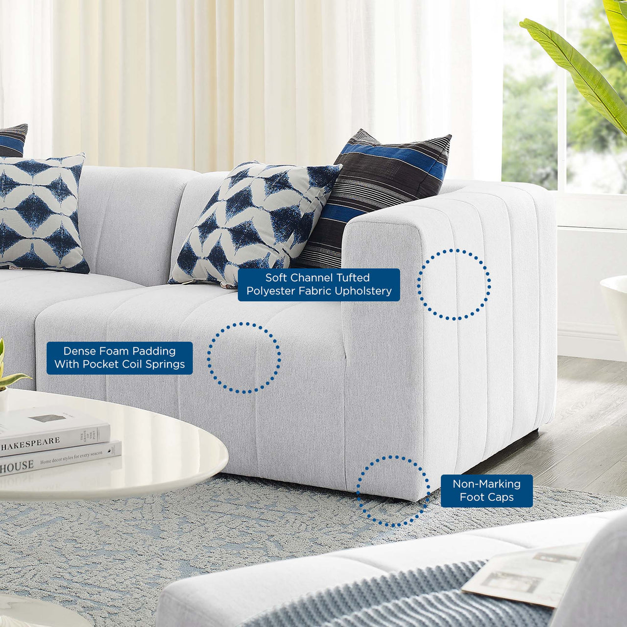 Barden 2-Piece Fabric Loveseat Sectional, Ivory