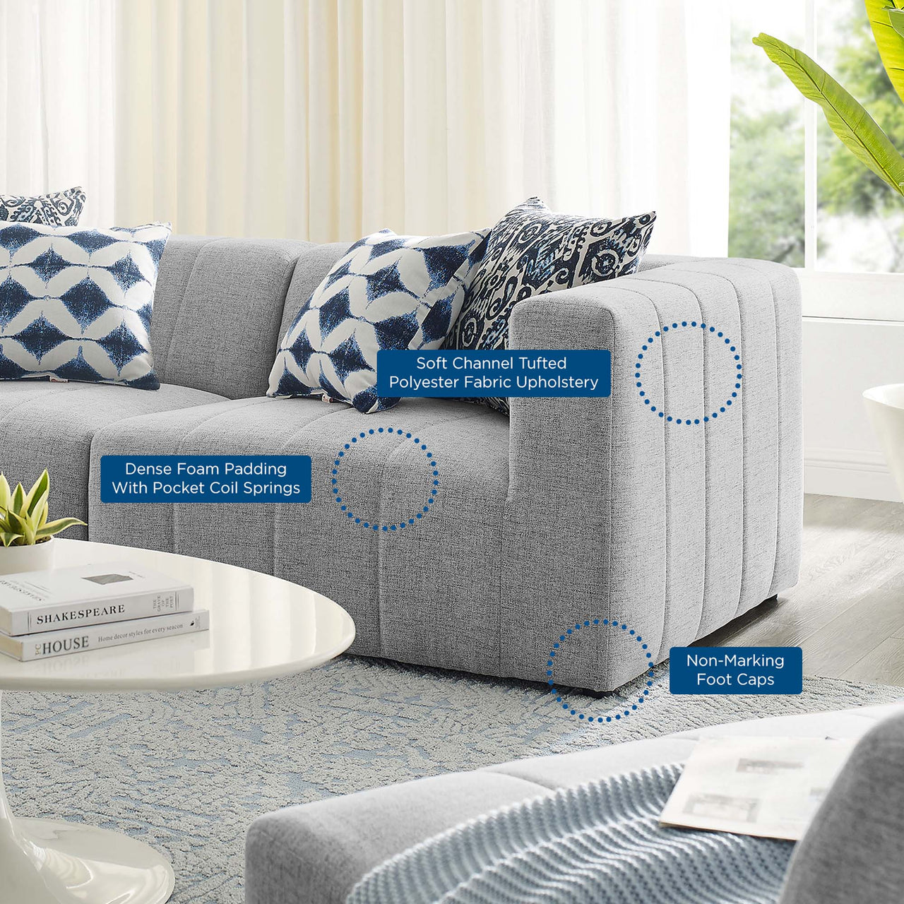 Barden 2-Piece Fabric Loveseat Sectional, Light Gray