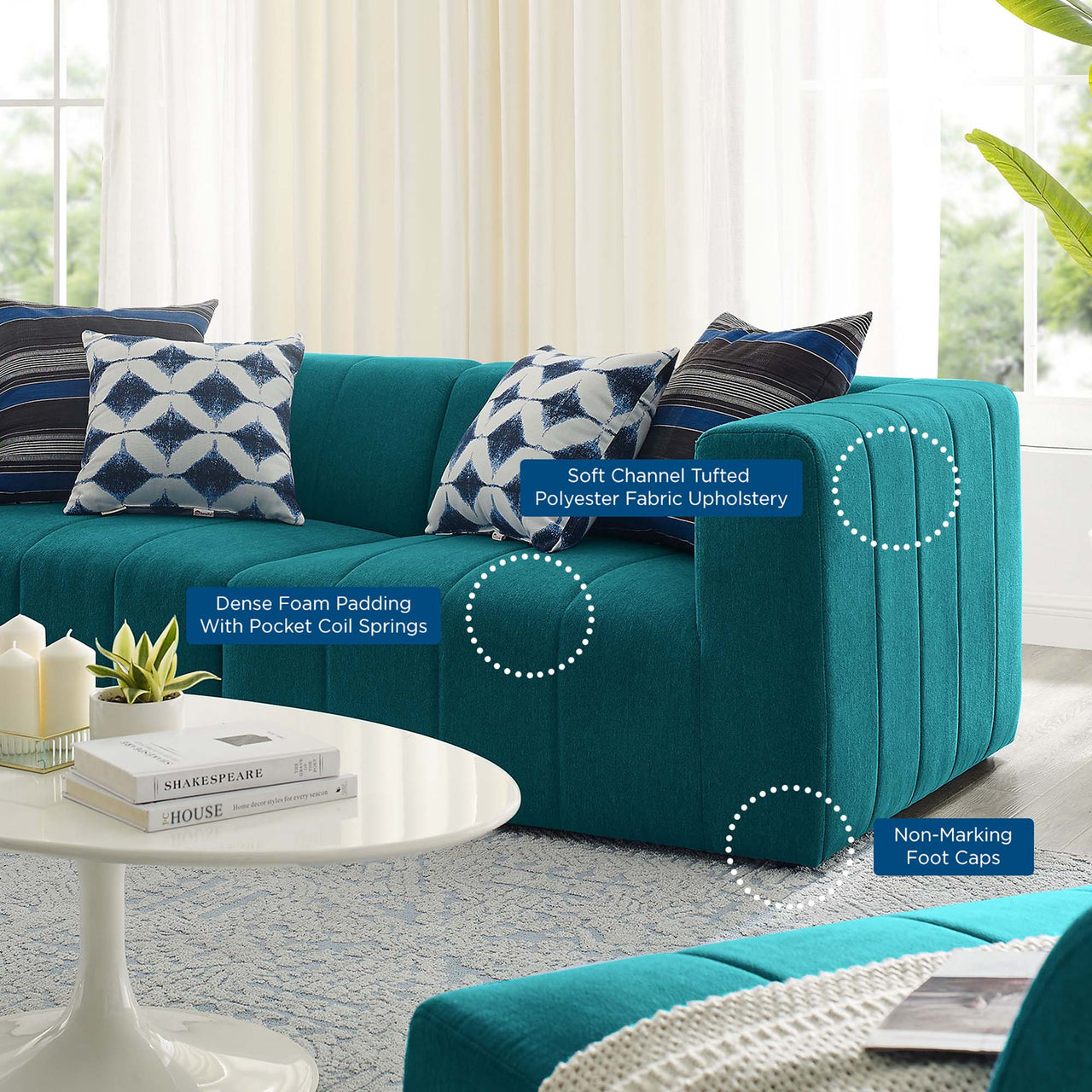 Barden 2-Piece Fabric Loveseat Sectional, Teal