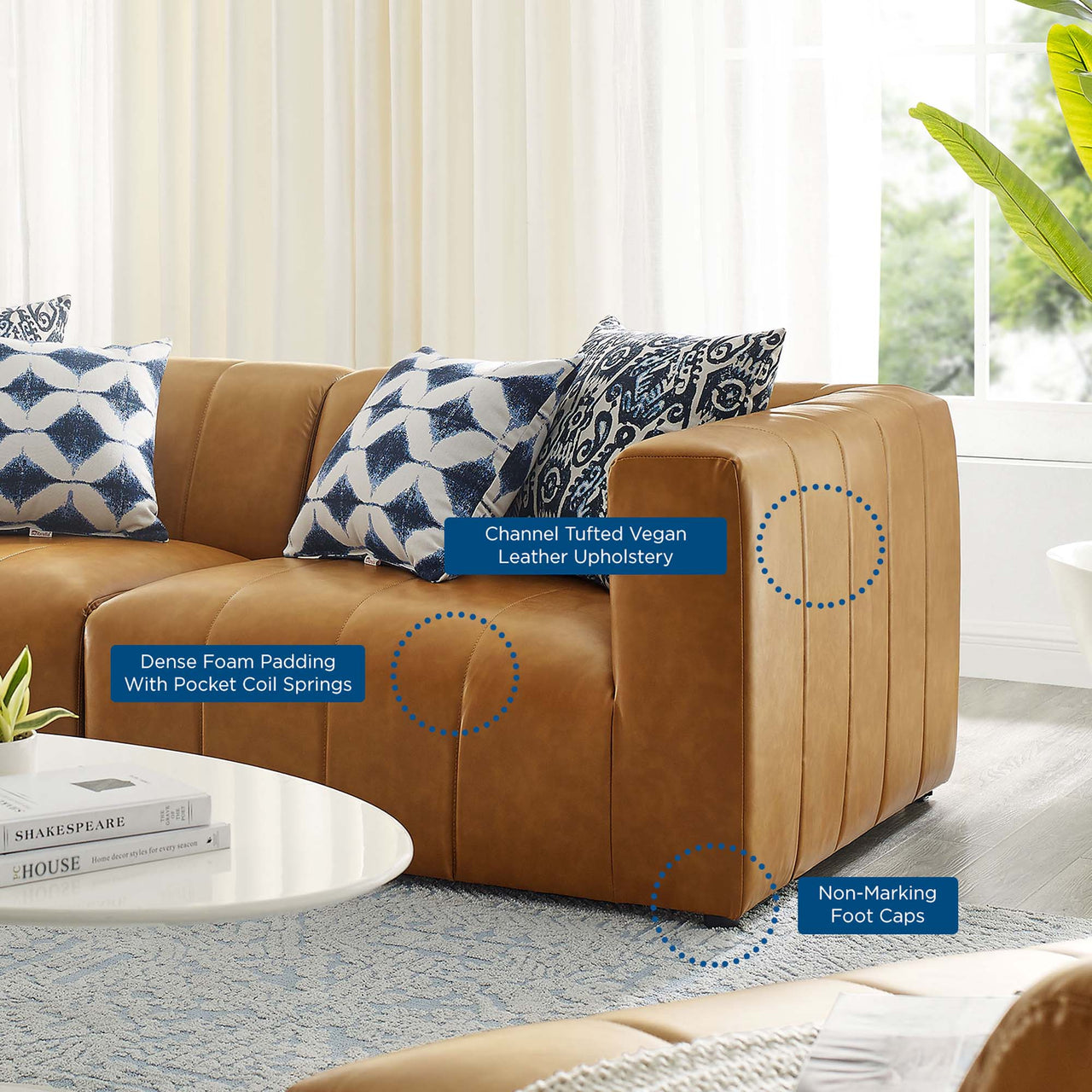 Barden 2-Piece Eco-Leather Loveseat Sectional, Tan