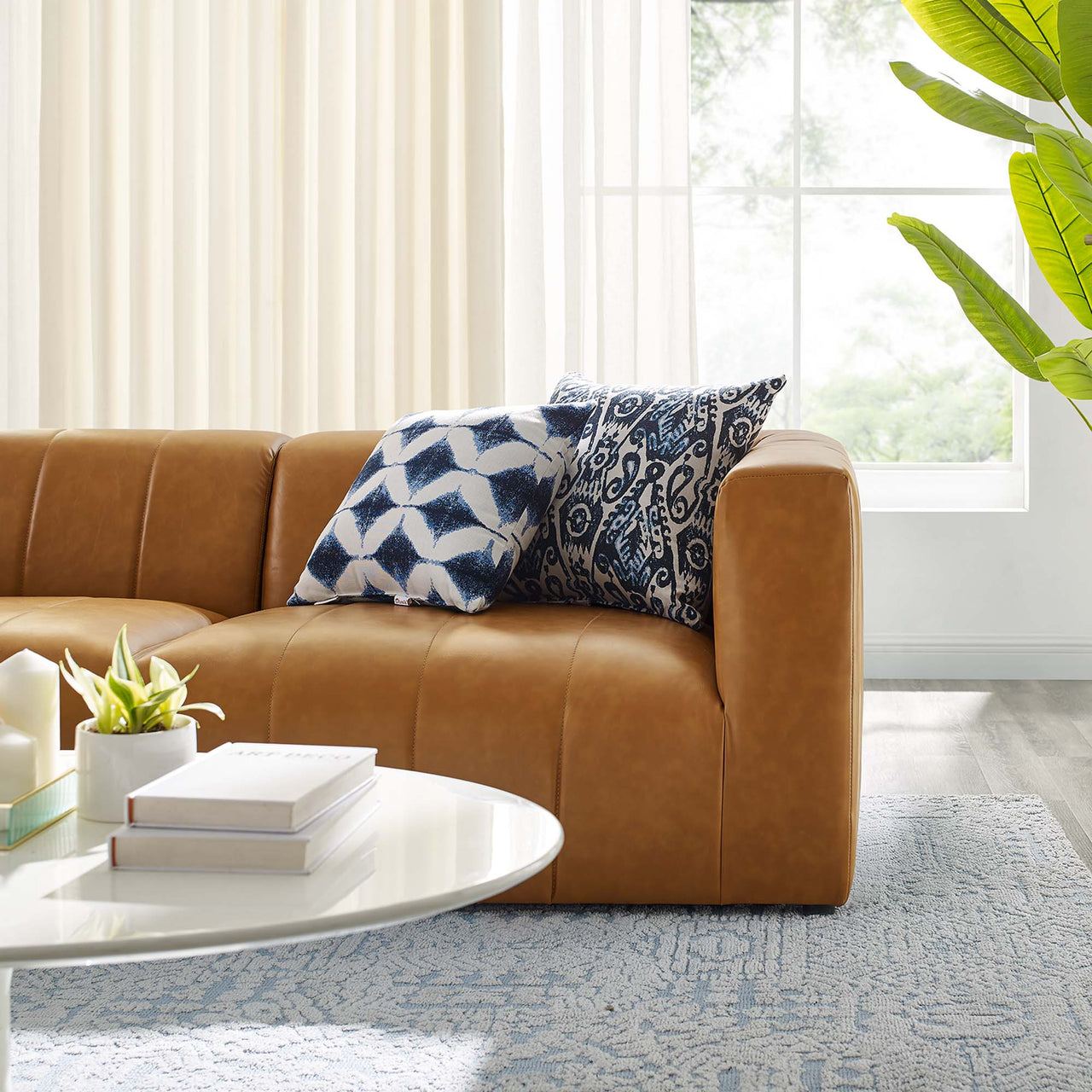 Barden 2-Piece Eco-Leather Loveseat Sectional, Tan