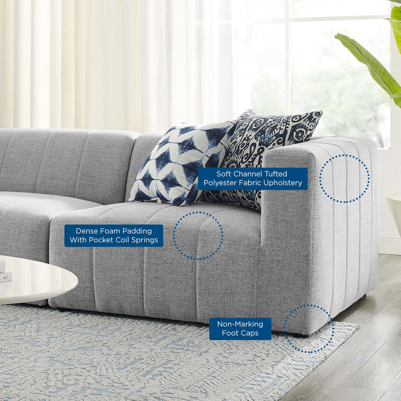 Barden 3-Piece Fabric Sofa Sectional, Light Gray