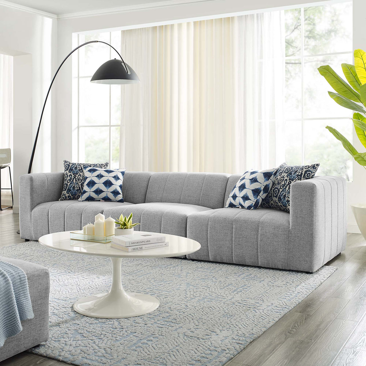 Barden 3-Piece Fabric Sofa Sectional, Light Gray
